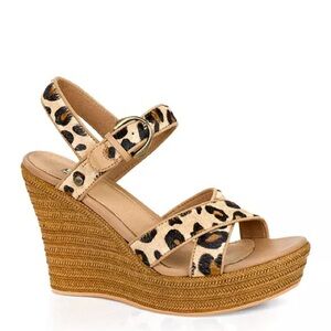 UGG | Jazmine‎ Calf Hair Leopard Open Toe Platform Espadrille WedgeS Size 9